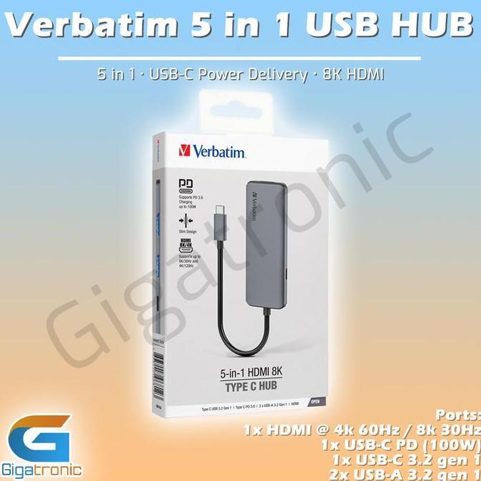 TERMURAH - USB Type C Hub 5 in 1 Verbatim - 8K HDMI , Power Delivery
