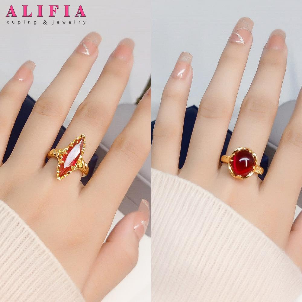 original cincin batu merah delima dewasa pria dan wanita lapis emas 22k titanium