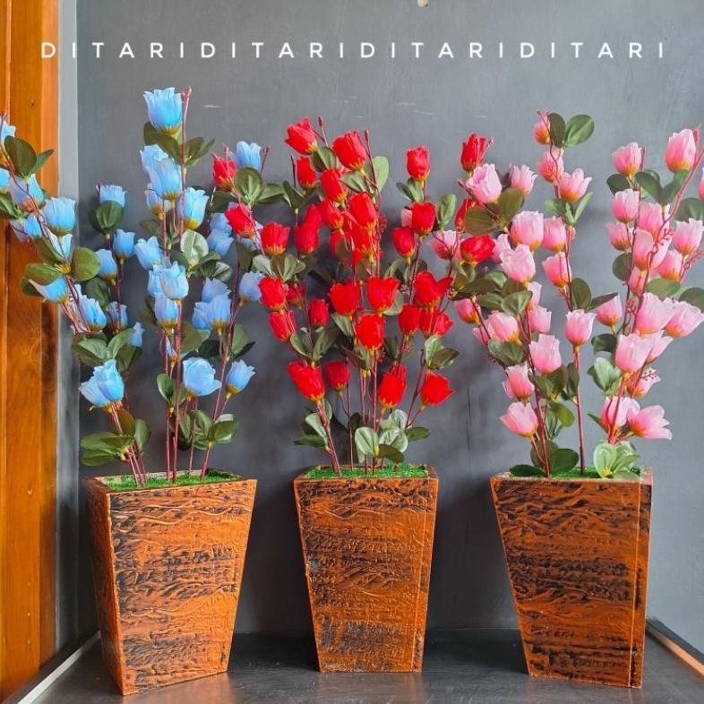 set bunga dan pot mawar pot kayu bunga artificial bunga plastik bunga pojokan bunga sudut