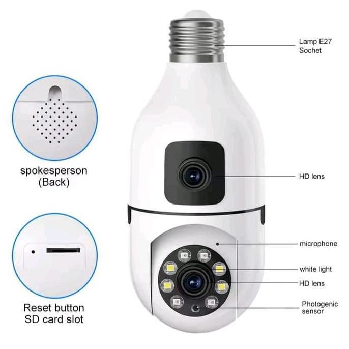 cctv kamera PTZ bohlam lampu double lensa icsee wifi wireless indoor SUM