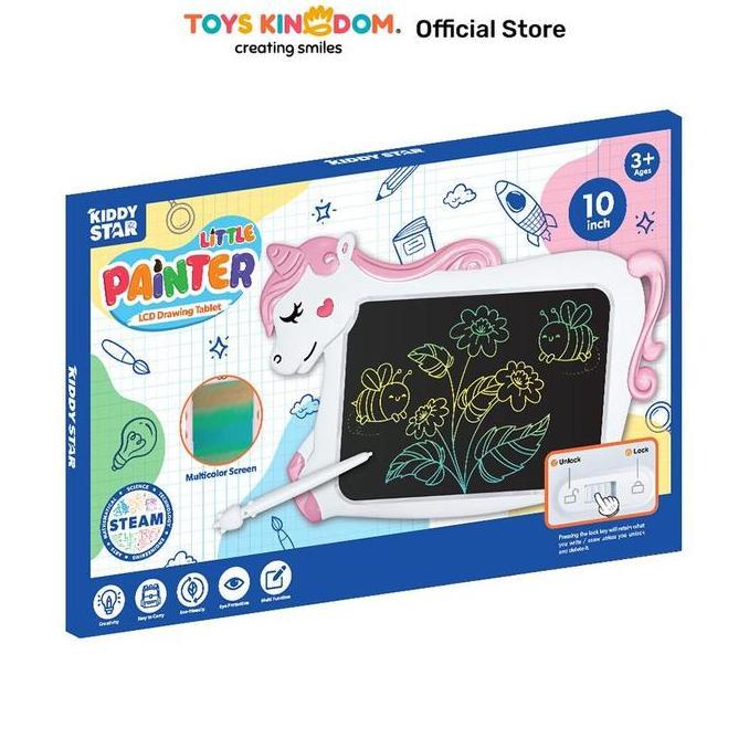 KIDDY STAR 10 INCI LCD DRAWING BOARD UNICORN - PUTIH/PINK
