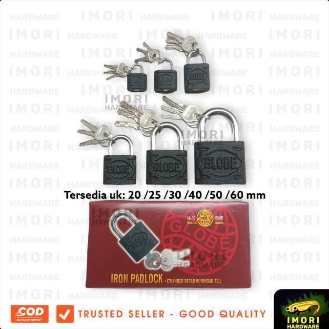 GLOBE Gembok Hitam Kunci Pintu Rumah Koper 40 50 60 mm