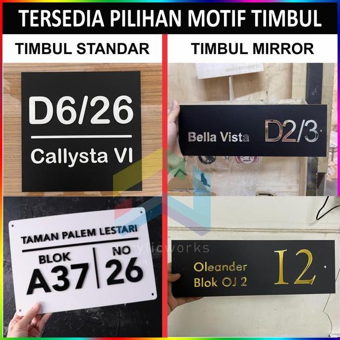 Nomor Rumah Acrylic Modern Timbul Negatif Nyala LED