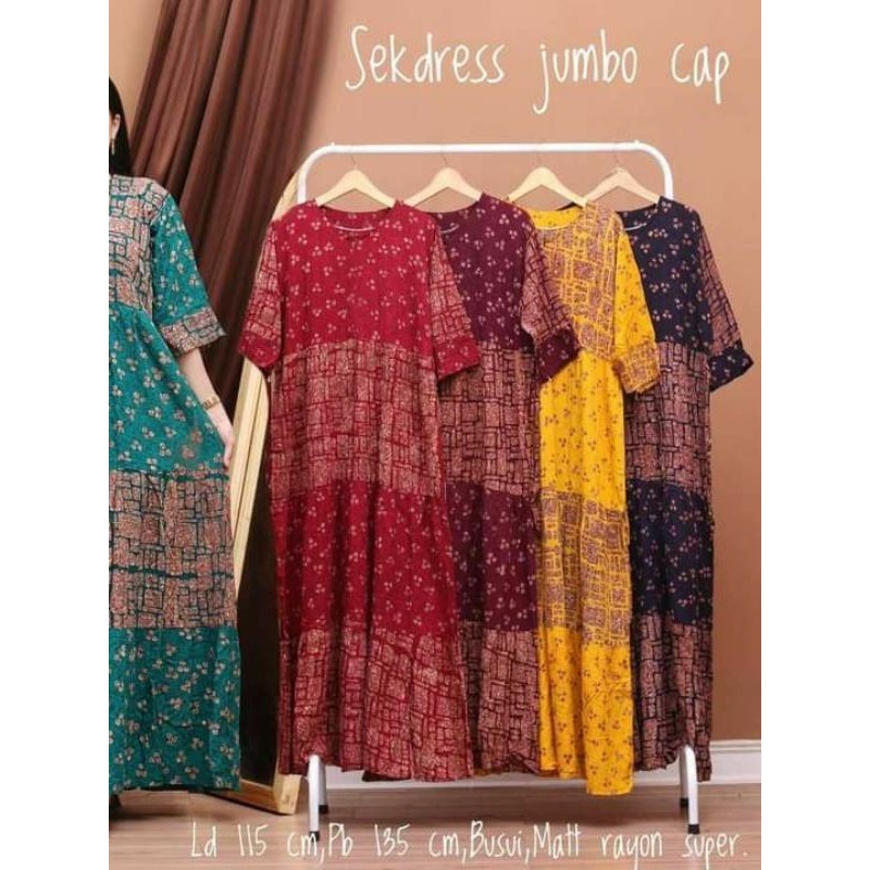 Daster Busui Lengan 3/4 Jumbo LD 120 Tali Samping Dress Maura Panjang Rayon Premium Grade A Grosir C