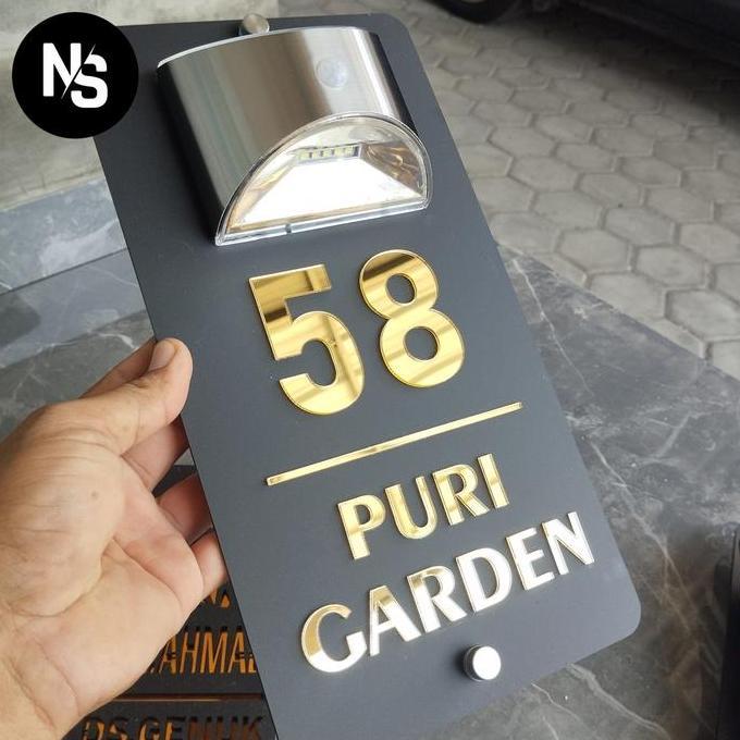 nomor rumah dengan lampu Led panel surya Bergaransi