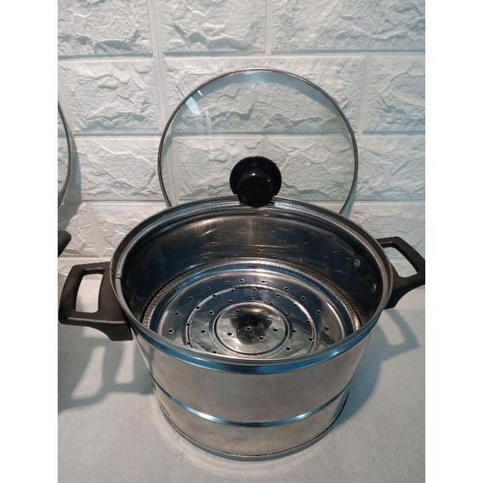Panci Kukus Nasi Tutup Kaca Bahan Stainless Steel Kapasitas Mulai 1kg-3kg.