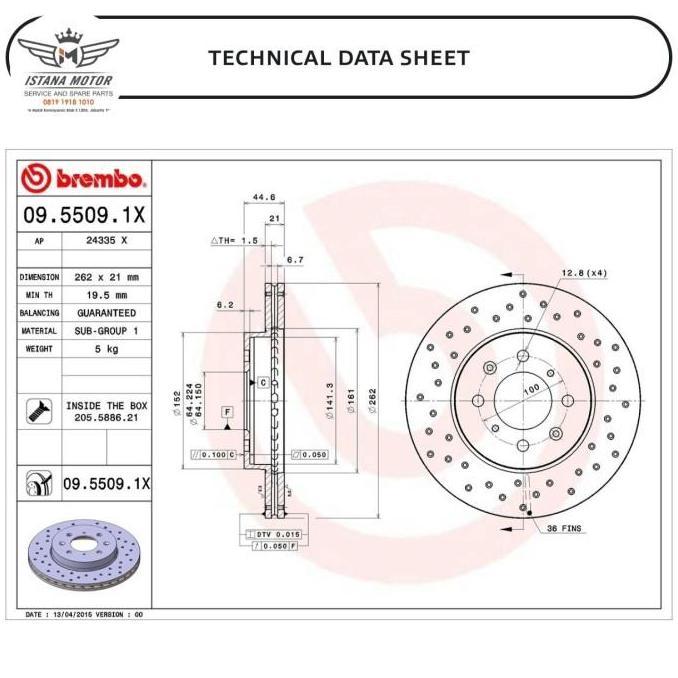 Disc Brake Depan - Piringan Rem Depan Rotor Disc Honda Freed Drilled Bolong Brembo