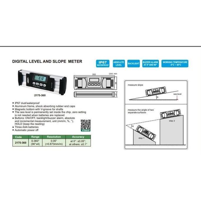 BUSUR DERAJAT DIGITAL LEVEL AND PROTRACTOR 0-360 INSIZE 2175-360 HT