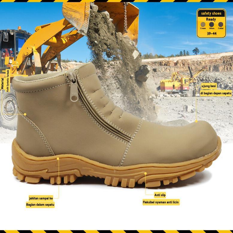 Grade Ori Sepatu Safety Pria Sepatu Boot Slip On Septi Pria Ujung Besi Septy Boots Slop Selop Kerja 