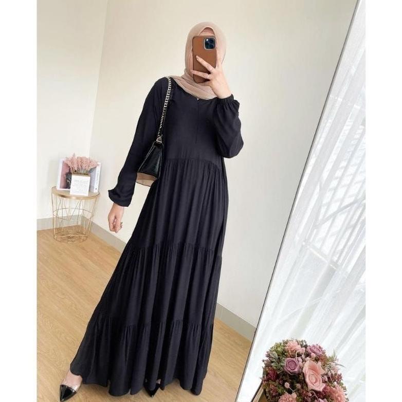 Grade Ori Kareem - Gamis Hanum Katun Halus Size L Xl Xxl Jumbo / Hanum Dress Rayon Susun Polos