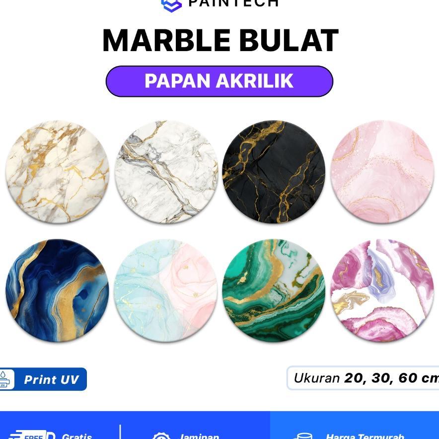 Akrilik Bulat Marble | Papan Dasar Mahar Dekorasi Wedding | Papan Ucapan Pernikahan