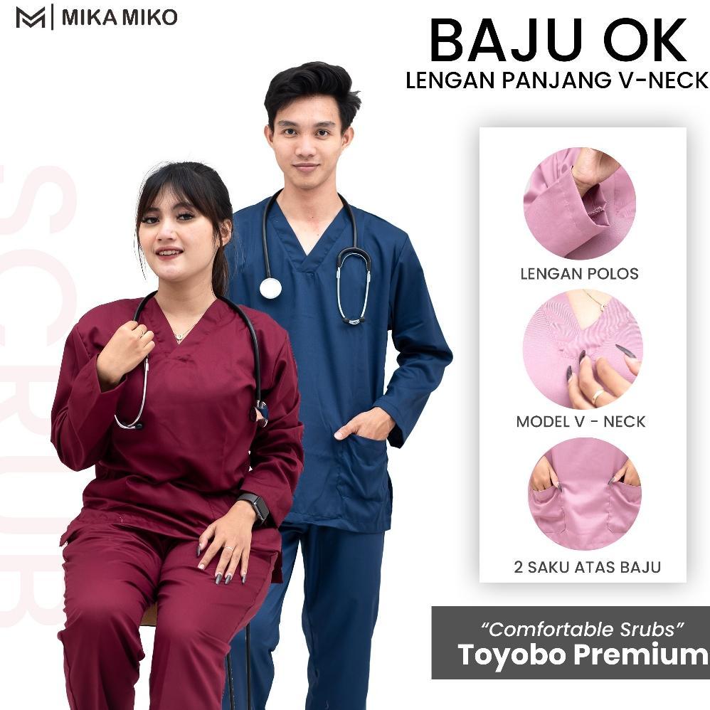 Murah Mikamiko - Baju Ok Dokter [Gratis Bordir Nama] Lengan Panjang Scrub Perawat Stenen Bidan Medis