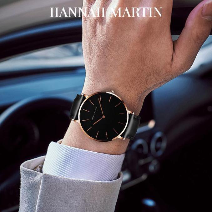 Hannah Martin  Jam Tangan  100% ori Kuarsa Klasik Mode Tali Kulit Jam Tangan Pria+Jam Tangan Wantia 