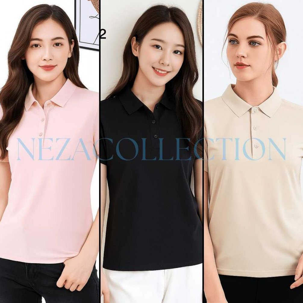 Kaos polo shirt Wanita kaus Kerah perempuan polos icesilk seamless original slim fit pakaian Olahrag