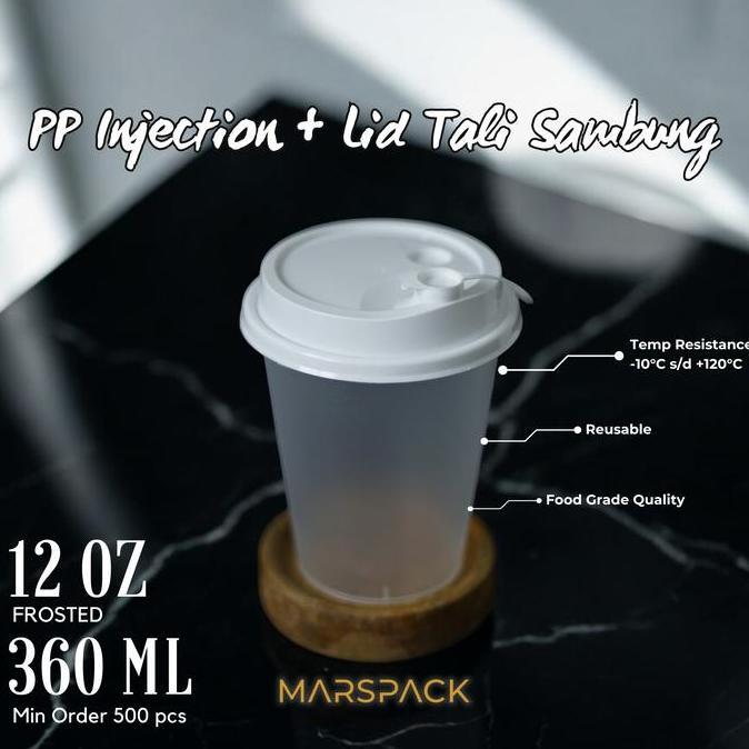 Cup Injection PP 12oz Frost (360ml) & Tutup - Cup Plastik Datar BS