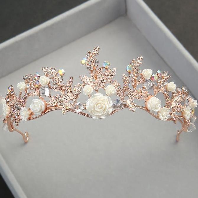 Mahkota Carrie White Flower Crown Wedding Aksesoris Rambut Pengantin Bridal Hairdo Mahkota Hijab Gol