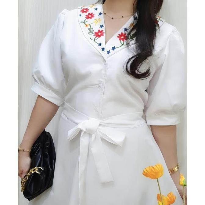 Kleid- Dress Blazer Putih Bordir - Midi Dress - Dress Korea - Dress Casual Formal Pesta