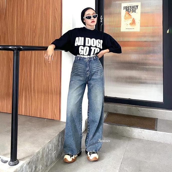 Hose- Jiniso Relax - 778 Kulot Highwaist Celana Jeans Wanita