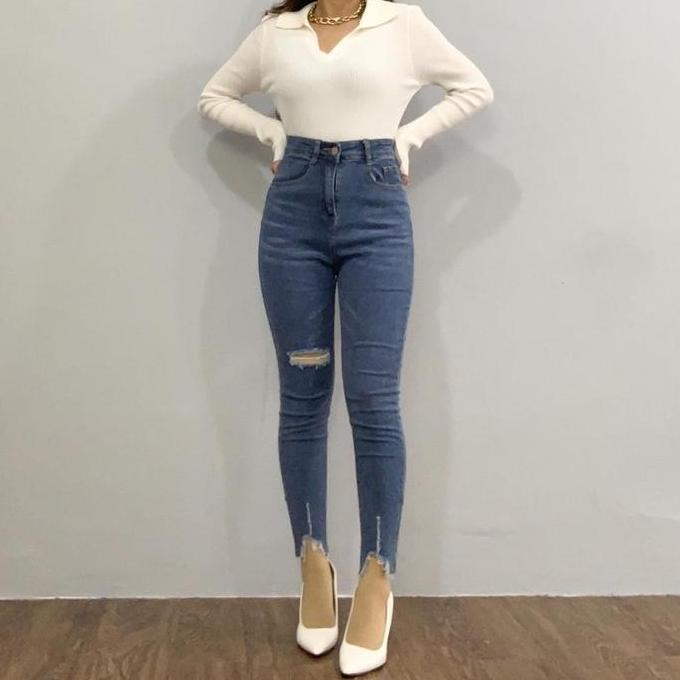 Hose- [Luxe.Dlabel] - E17 Jeans | Celana Panjang Highwaist Wanita Jeans Wanita Polos Ripped Jeans Hi