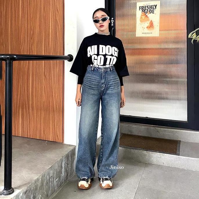 Hose- Relax - Jiniso Kulot Celana Jeans Wanita Highwaist