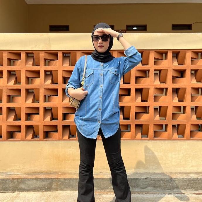 Hose- Sisterjeans - Kemeja Jeans Wanita Atasan Terbaru Bahan Tebal Dan Lembut Premium Quality [Naura