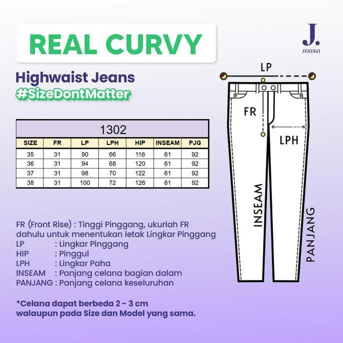 Hose- Jiniso Real Curvy - 1302 Jumbo Boyfriend Highwaist Celana Jeans Wanita Warna Blue Acid