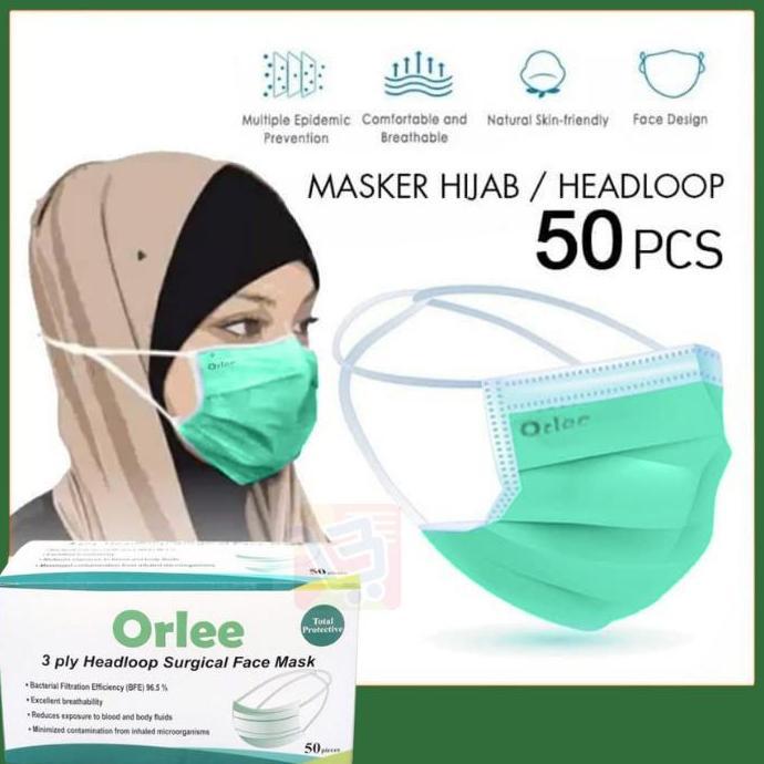 Medizin- Masker Bedah Medis 3Ply 3 Ply Headloop Hijab Orlee Kemenkes