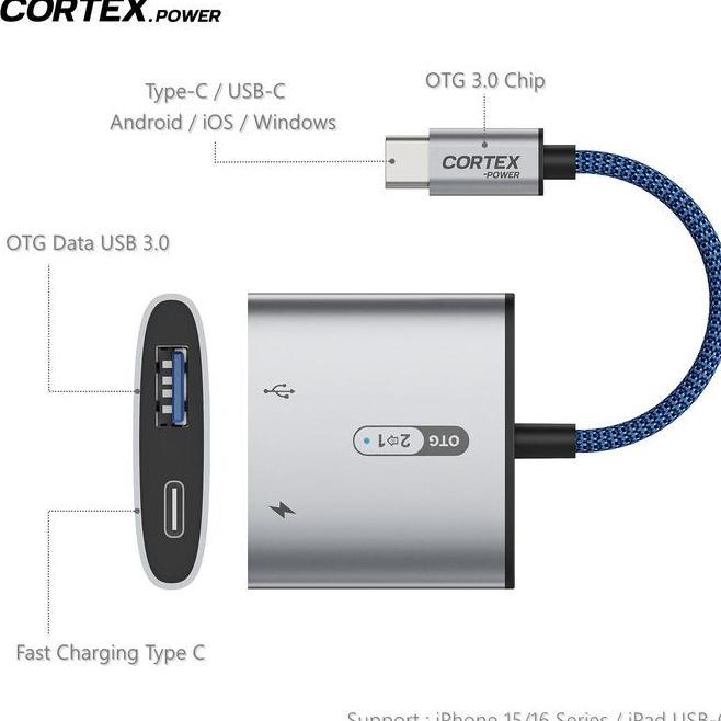 Cortex Intellent Mh366 Otg Usb Ctypec To Usb 3.0 60W Charging 2In1 Splitter Adapter