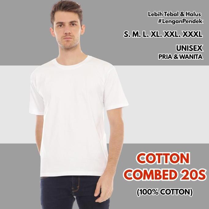 Vorgese- Kaos Polos Combed 20S - Putih (100% Cotton) / Baju Polos / Kaos Polos Lembut Nyaman Pria Wa