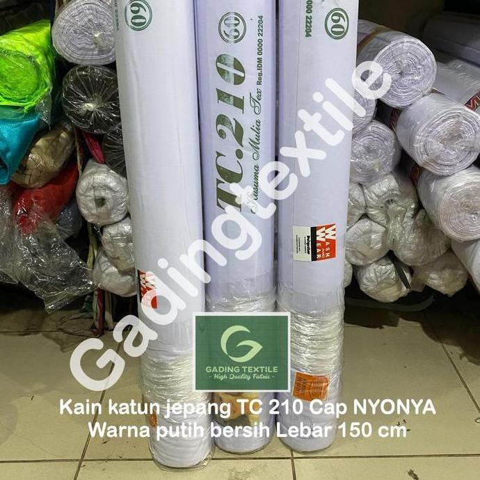 ( per 1 meter ) kain TC 210 NYONYA katun jepang putih polos adem meteran lebar 150 cm bahan baju kem