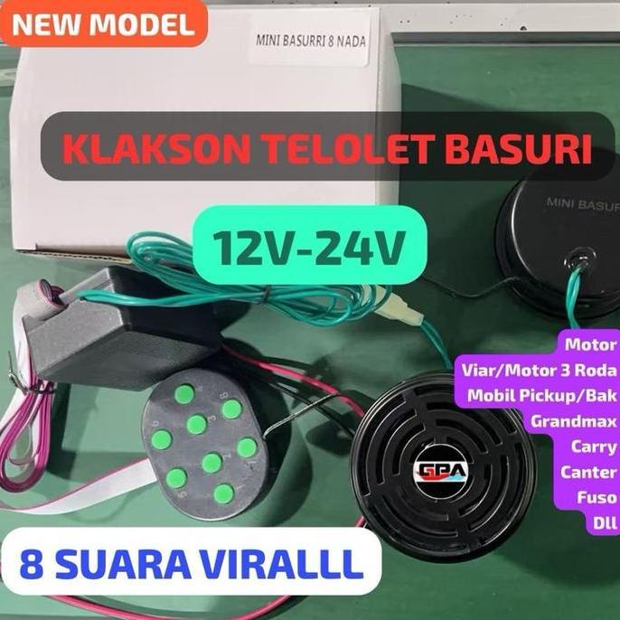 1 Set Original Mini Basurri 8 Nada Mobil Truk Klakson Horn Telolet Stecu Basuri Tombol 12V 24V Alarm