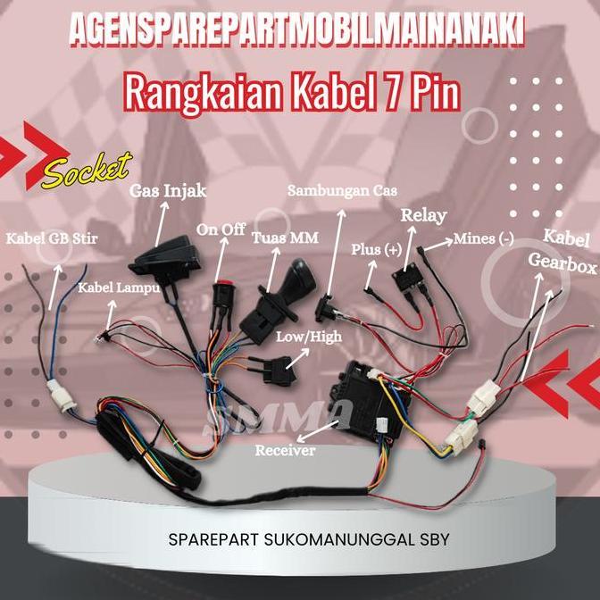 Set kabel Rangkaian 7Pin Receiver + Remot Control Bluetooth JR-RX/WEELYE 6V dan 12V Mobil Mainan Aki