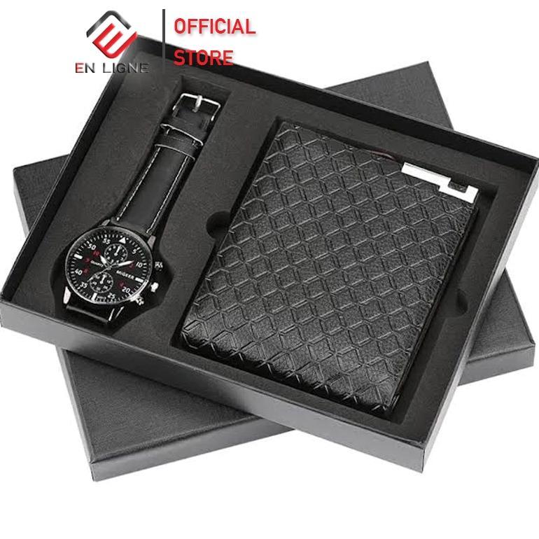 EN LIGNE - Jam Tangan Pria Set - Jam Tangan Gift - Jam Tangan Kado - Jam Tangan Dompet Set - Kado Ul