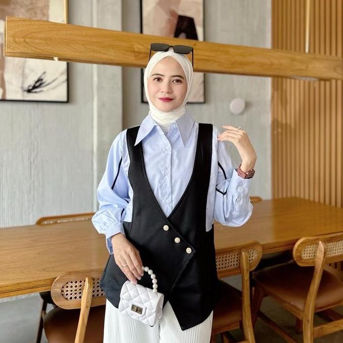 Uprelig- Navy Cloth - Rebecca Blouse | Kemeja Rompi Wanita Busui Muslim Kekinian Mewah Fashion Hijab