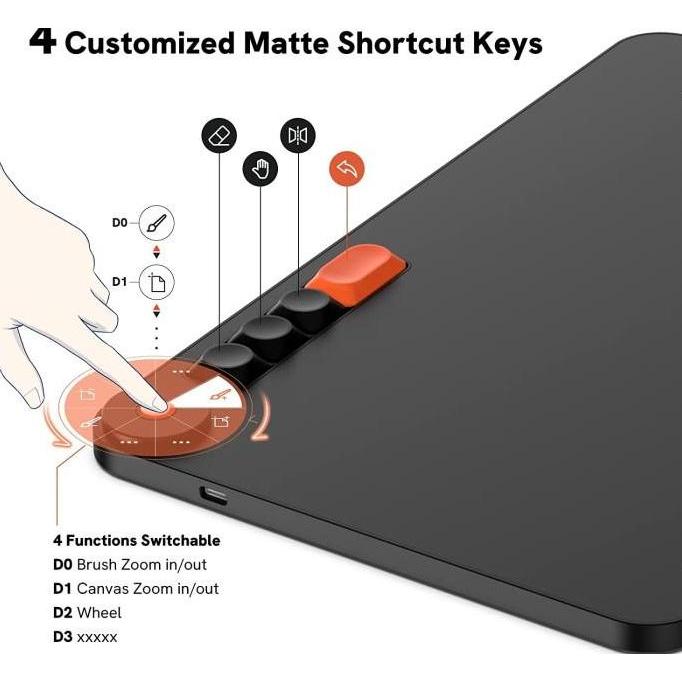 Xfour- Veikk Voila L Vo1060 Drawing Pen Tablet Keycaps Alt A30 A50 Vk1060 Pro