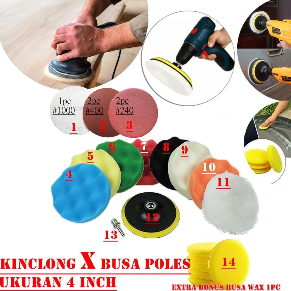 PAKETAN AMPLAS KINCLONG + BUSA POLES LENGKAP BOR GERINDA 4" INCH