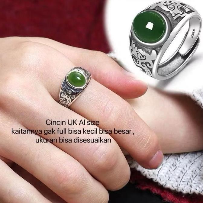 C07 Cincin batu asli giok hijau titanium cewek cowok