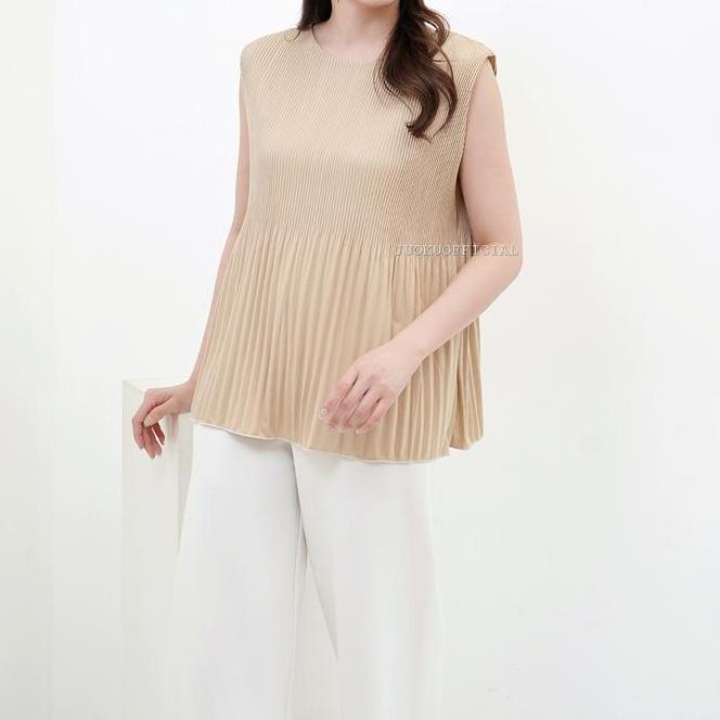 Atasan Plisket Lidi Cabang Tanpa Lengan Baju Plisket Tanktop Plisket Pleated Top