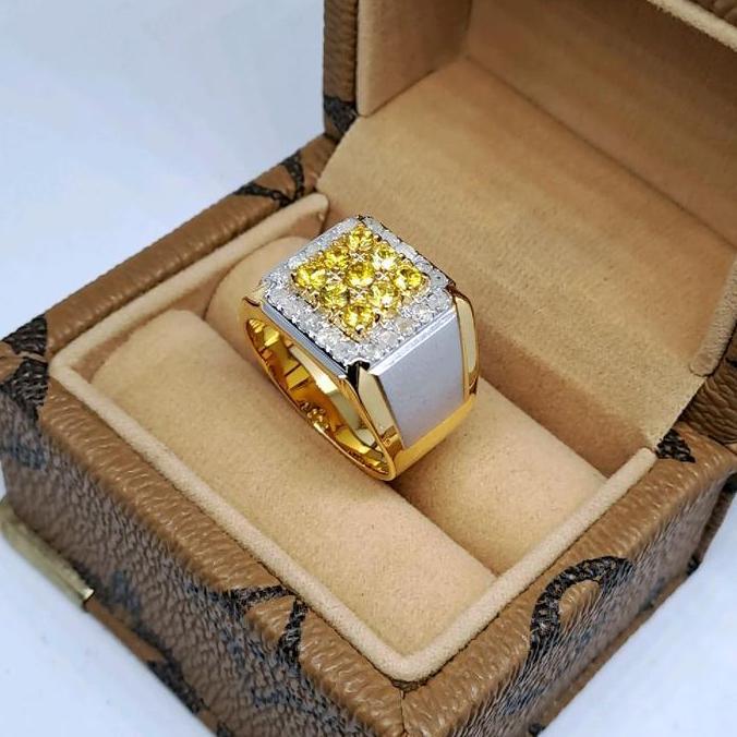 Cincin Berlian Pria Perak Batu Yakut