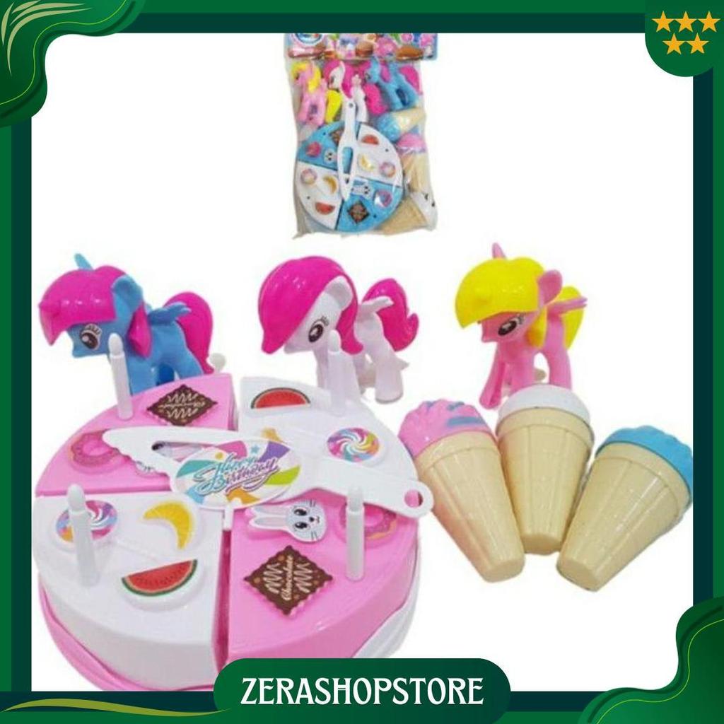 Mainan kue tart ulang tahun plus 3 es krim dan 3 kuda poni / mainan kue potong ulang tahun ATPromo