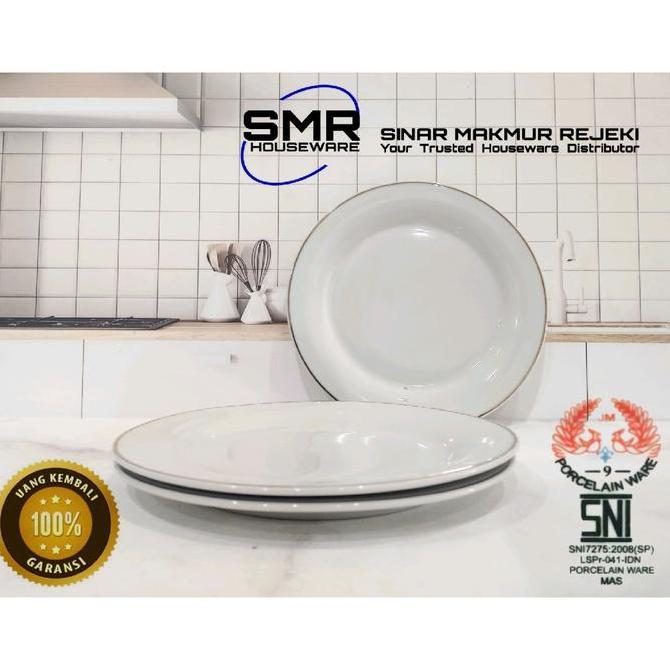 Taberu- 3 Set Piring Ceper Besar Keramik List Emas