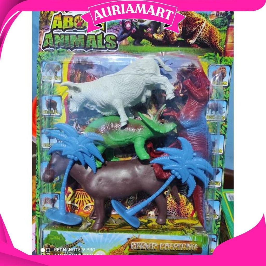 WJS 156 Mainan Anak Kecil hewan Dinosaurus , banteng , dan hewan bercula / Mainan Anak Anak AT Termu