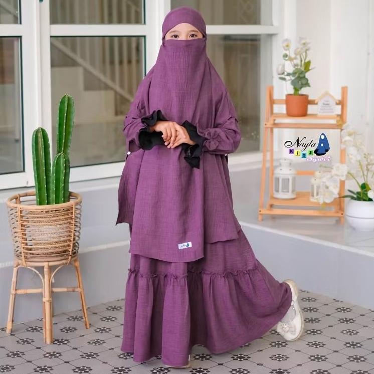 paket hemat arumi gamis anak set jilbab french khimar by nayla kids