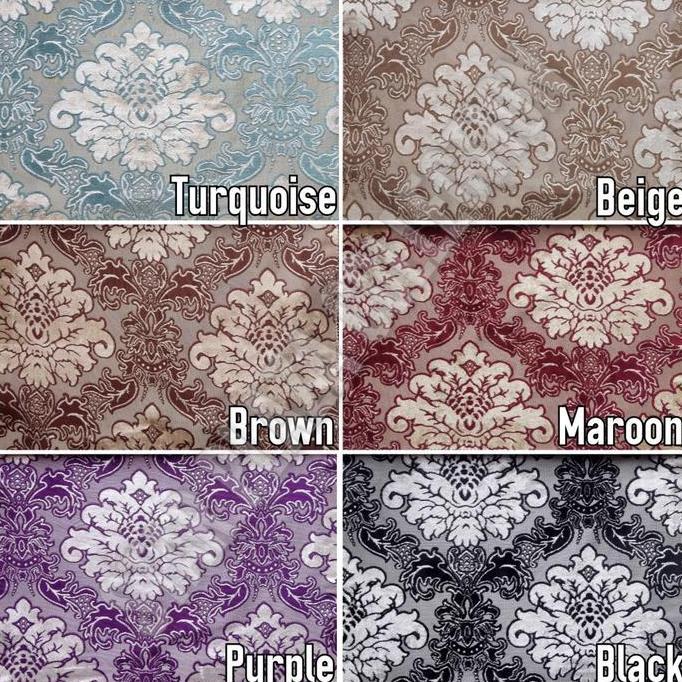 Kain Sofa / Jok Kursi Beludru Velvet Impor Motif Klasik Damask - Saudi