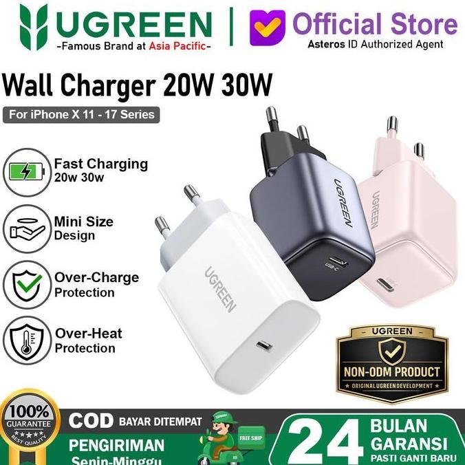 NEW UGREEN KEPALA CHARGER FOR IPHONE 11 12 13 14 15 SERIES PD TYPE C FAST CHARGING 20W 30W ORI