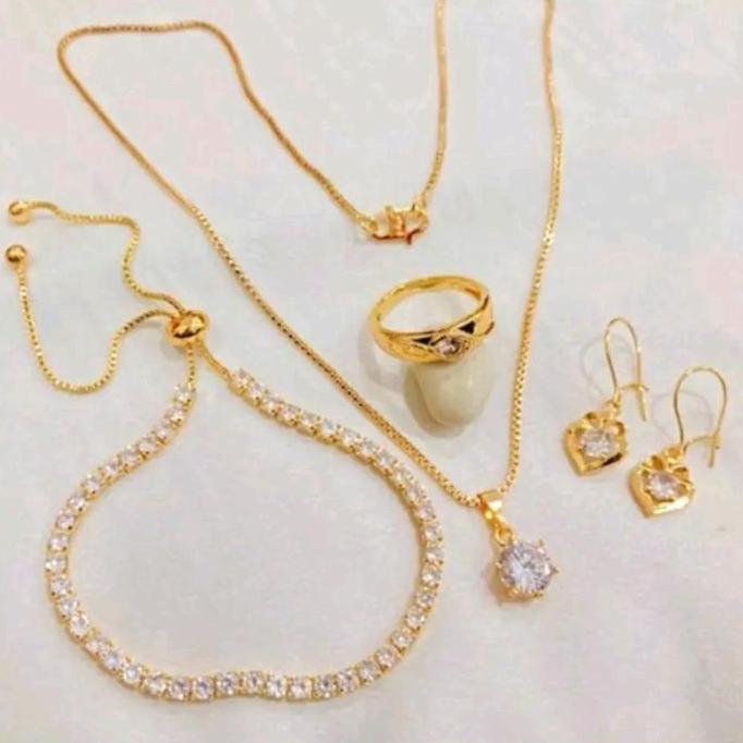 SET PERHIASAN DEWASA TITANIUM SET MEWAH ELEGAN GOLD PERTAMA PUTIH SATU TITANIUM ANTI LUNTUR DAN KARA