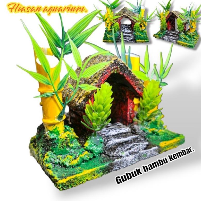 Hiasan Aquarium Gubuk Bambu Kembar Handmade Aman