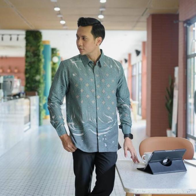 NEW KEMEJA BATIK BAGUS PRIA LENGAN PANJANG DOBI PREMIUM LASEM HIJAU PASTEL ORI