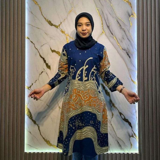 tunik batik rama katun soloan motif sarangan Muslim Panjang Seragam Sablon