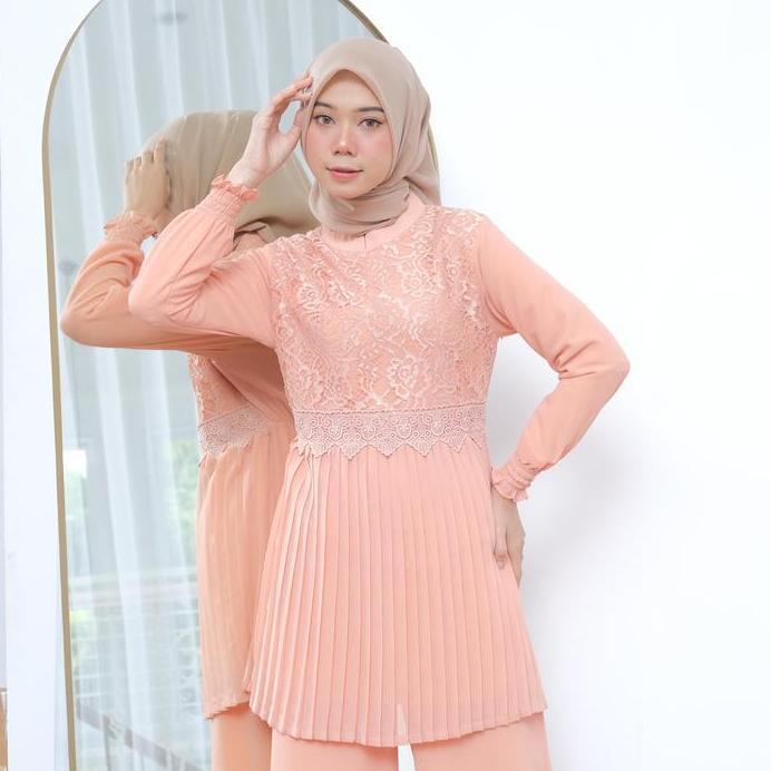 Blus KHANSA Plisket Brukat Lengan Panjang Warna Blus Chiffon Wanita Premium Blus Muslim Formal